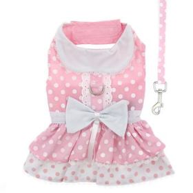 Polka Dot and Lace Dog Dress Set with Leash - Pink (Option: Small)