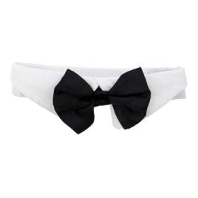 White Collar with Black Satin Bow Tie (Option: Medium)