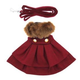 Wool Fur-Trimmed Dog Harness Coat - Burgundy (Option: X-Large)