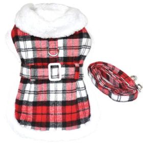 Sherpa-Lined Dog Harness Coat - Red & White Plaid (Option: Medium)