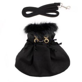 Wool Fur-Trimmed Dog Harness Coat - Black (Option: X-Small)