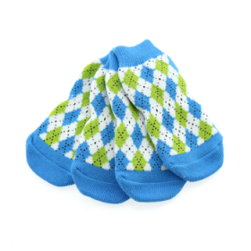 Non-Skid Dog Socks - Blue and Green Argyle (Option: Medium)