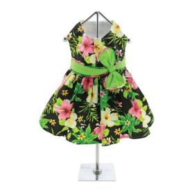 Twilight Black Hawaiian Hibiscus Dog Dress with Leash (Option: X-Large)