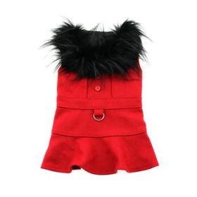 Wool Fur-Trimmed Dog Harness Coat - Red (Option: X-Small)