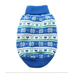 Combed Cotton Snowflake and Hearts Dog Sweater - Blue (Option: XX-Small)