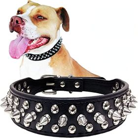 Adjustable Microfiber Leather Spiked Studded Dog Collar with a Squeak Ball Gift for Small Medium Large Pets Like Cats/Pit Bull/Bulldog/Pugs/Husky (Color: PINK)