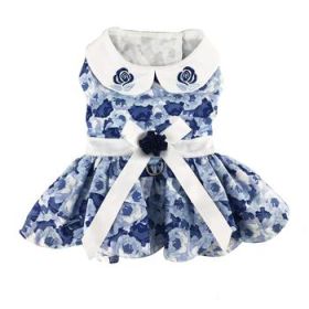 Blue Rose Harness Dress with Matching Leash (Option: X-Small)