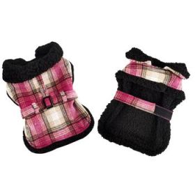 Sherpa-Lined Dog Harness Coat - Hot Pink & Tan Plaid (Option: X-Large)