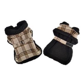 Sherpa-Lined Dog Harness Coat - Brown & White Plaid (Option: Small)